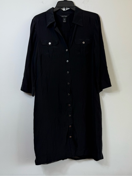 White House Black Market Dresses & Skirts - WHBM 100% Silk Black Button Down Utility Shirt Dress Size 10 LBD Work Minimalist